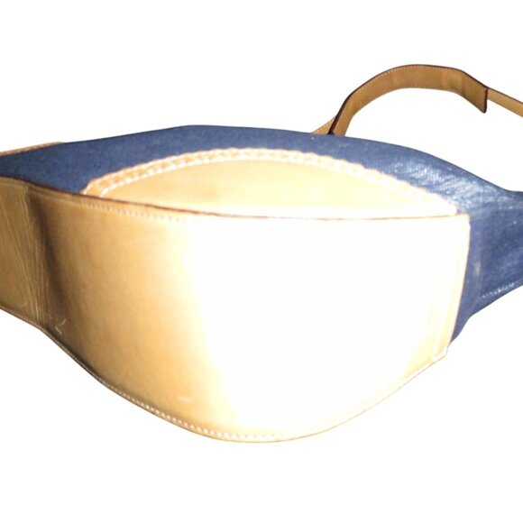 Coach Y2K Vintage Indigo Blue Denim & Tan Vachetta leather Demi Baguette Handbag - Picture 11 of 13